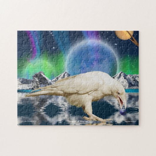 Magische Witte Raven & Planeten Fantasy Art Puzzel (Horizontaal)