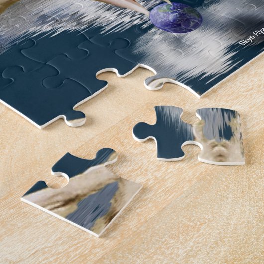 Magische Witte Raven & Planeten Fantasy Art Puzzel Legpuzzel (Zijkant)