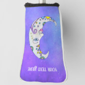 Magische witte versierde maan met gezicht Paarse l Golfheadcover (Draai 90)