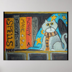 Magische wizard Folk Art Cat Epic Painting Poster