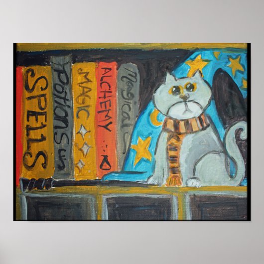 Magische wizard Folk Art Cat Epic Painting Poster (Voorkant)