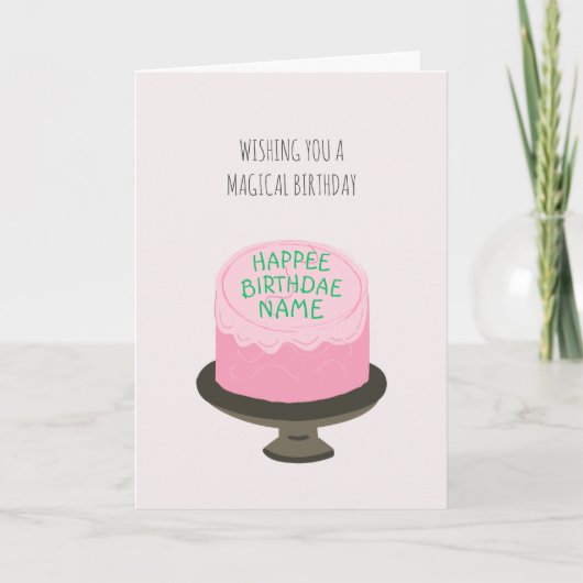 Magische wizard Roze Birthdae Birthday Cake Card Kaart (Voorkant)