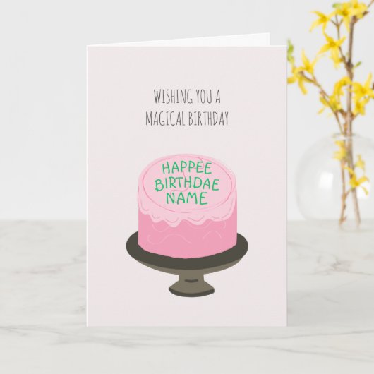 Magische wizard Roze Birthdae Birthday Cake Card Kaart (Gele Bloem)