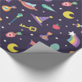 MAGISCHE WIZARD SPROOKJE ELEMENTEN blauwe achtergr Cadeaupapier (Hoek)