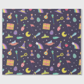 MAGISCHE WIZARD SPROOKJE ELEMENTEN blauwe achtergr Cadeaupapier (Vlak)