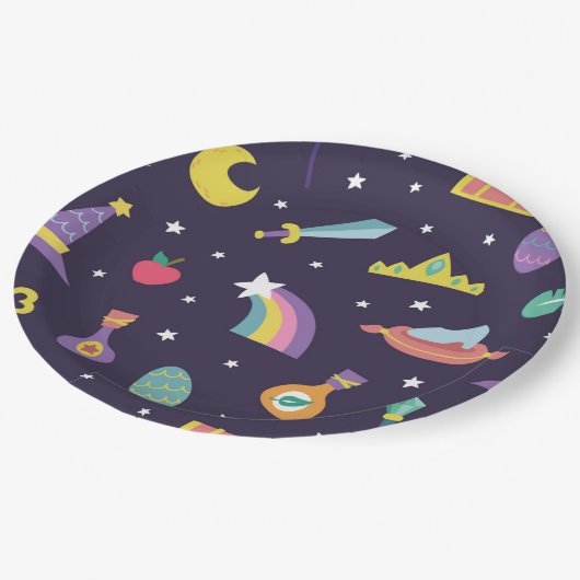 MAGISCHE WIZARD SPROOKJE ELEMENTEN blauwe achtergr Papieren Bordje (Gekanteld)