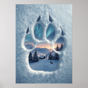 Magische wolfspootafdruk winterlandschap poster