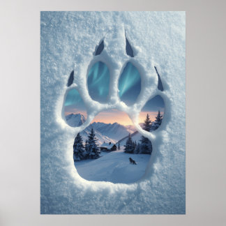 Magische wolfspootafdruk winterlandschap poster
