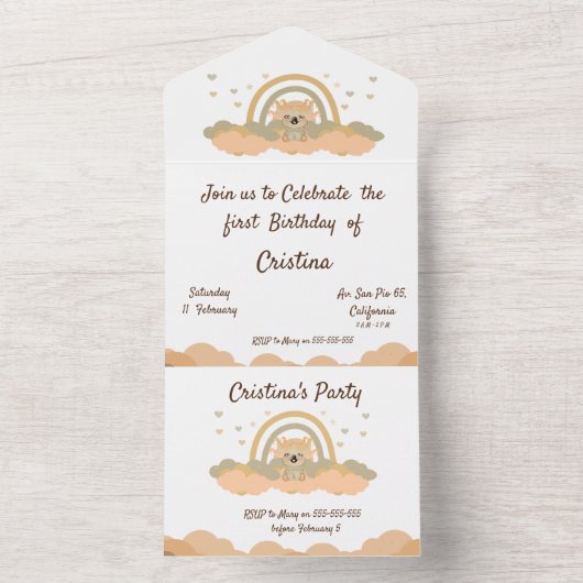 magische wolk regenboog koala beer all in one uitnodiging (Binnen)