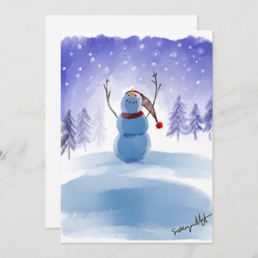 Magische Wonderland Winter Sneeuwman Scène Feestdagenkaart (Voorkant / Achterkant)