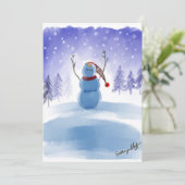 Magische Wonderland Winter Sneeuwman Scène Feestdagenkaart (Staand voorkant)