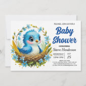 Magische Woodland Blue Bird Boy Baby shower Kaart (Voorkant)