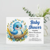 Magische Woodland Blue Bird Boy Baby shower Kaart (Staand voorkant)