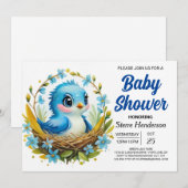 Magische Woodland Blue Bird Boy Baby shower Kaart (Voorkant / Achterkant)