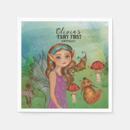 Magische Woodland Fairy Eerste Verjaardag servette Servet (Voorkant)
