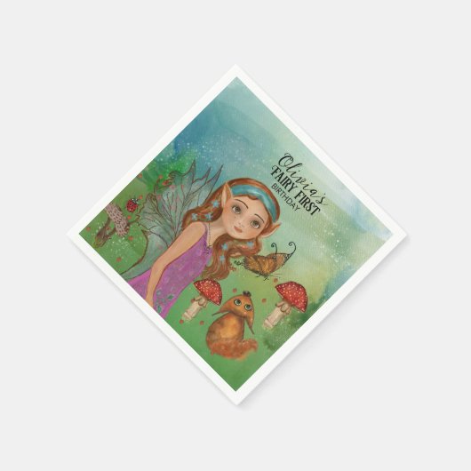 Magische Woodland Fairy Eerste Verjaardag servette Servet (Hoek)