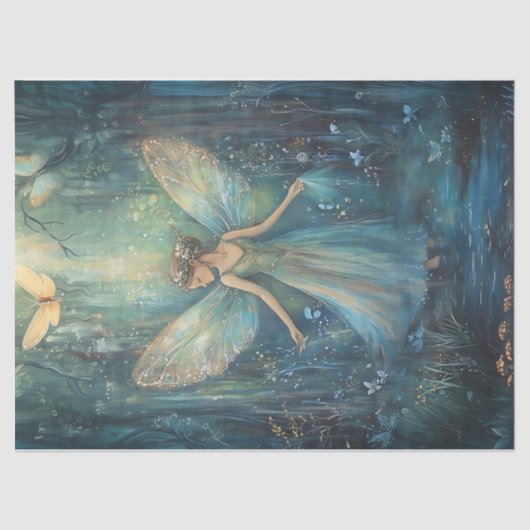 Magische Woodland Fairy met vlinders Decoupage Tissuepapier (Voorkant)