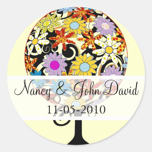 Magische woudcirkel van liefdesbloem-bruiloft ronde sticker (Voorkant)