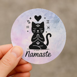 Magische Yoga Kat Sticker – Namaste & Zodiac Symbo