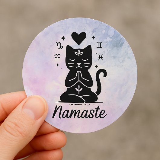 Magische Yoga Kat Sticker – Namaste & Zodiac Symbo