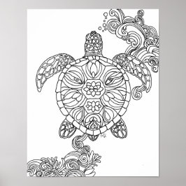 Magische Zee Turtle Adult Coloring Printable Poster