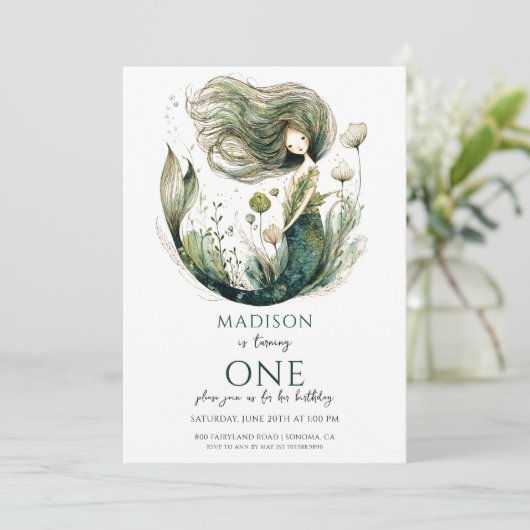 Magische zeemeermin 1e verjaardag kaart (Staand voorkant)