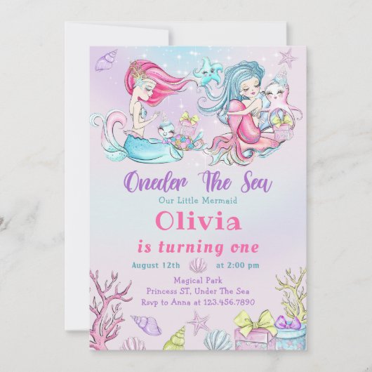 Magische Zeemeermin 1e Verjaardagsfeestje ONEder H Kaart (Voorkant)