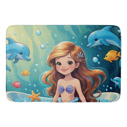 Magische zeemeermin badtijd met dolfijnen badmat (Voorkant)