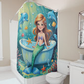 Magische zeemeermin badtijd met dolfijnen douchegordijn