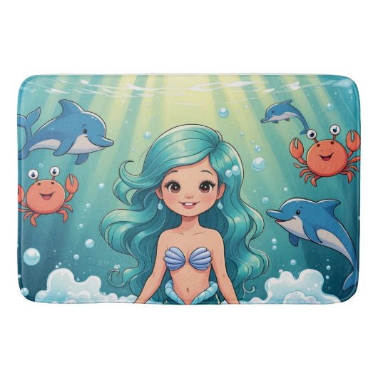 Magische Zeemeermin Badtijd met Dolfijnen Krab Badmat (Voorkant)