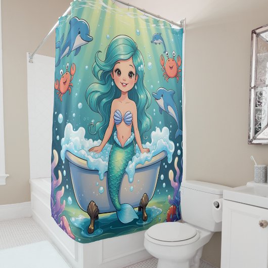 Magische Zeemeermin Badtijd met Dolfijnen Krab Douchegordijn