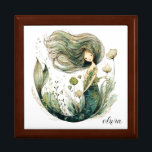 Magische zeemeermin gepersonaliseerde keramische T Cadeaudoosje<br><div class="desc">Een grillige waterverf stijl magische zeemeermin aangepast met jouw naam. Stromend haar,  onderzeese planten illustratieve stijl. Cadeau voor elk meisje. Kies de kleur van uw vak uit de selecties.</div>
