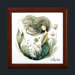 Magische zeemeermin gepersonaliseerde keramische T Cadeaudoosje<br><div class="desc">Een grillige waterverf stijl magische zeemeermin aangepast met jouw naam. Stromend haar,  onderzeese planten illustratieve stijl. Cadeau voor elk meisje. Kies de kleur van uw vak uit de selecties.</div>