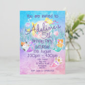 Magische Zeemeermin Kat Uitnodigingen (Staand voorkant)