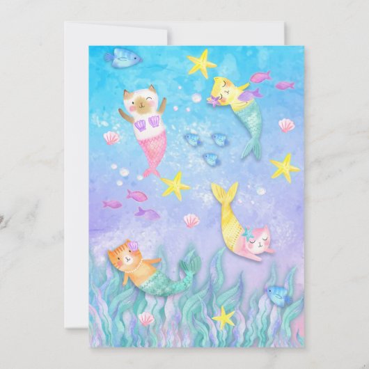 Magische Zeemeermin Kat Uitnodigingen (Achterkant)
