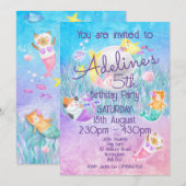 Magische Zeemeermin Kat Uitnodigingen (Voorkant / Achterkant)