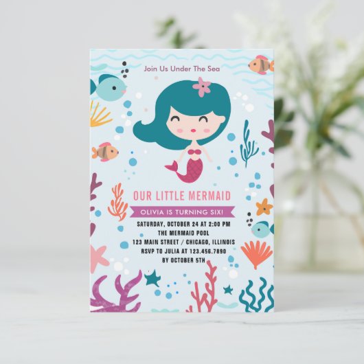 Magische zeemeermin meisje verjaardagsfeestje kaart (Staand voorkant)