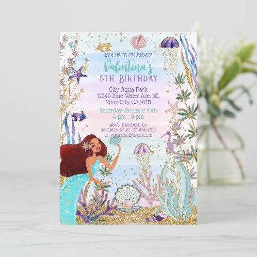 Magische Zeemeermin Onder het Zee Glitter Verjaard Kaart (Staand voorkant)