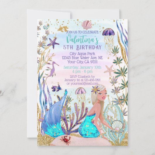 Magische Zeemeermin Onder het Zee Glitter Verjaard Kaart (Voorkant)