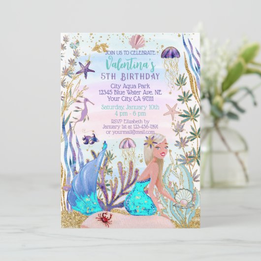 Magische Zeemeermin Onder het Zee Glitter Verjaard Kaart (Staand voorkant)