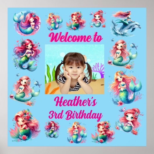 Magische zeemeermin onder het Zee Kids Verjaardags Poster (Voorkant)