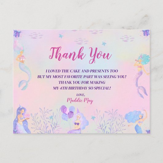 Magische zeemeermin onder het Zee Meisjes Dank je Briefkaart (Voorkant)