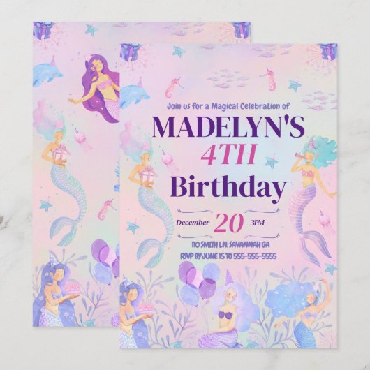 Magische zeemeermin onder het Zee 'Meisjes' op zat Kaart (Voorkant / Achterkant)