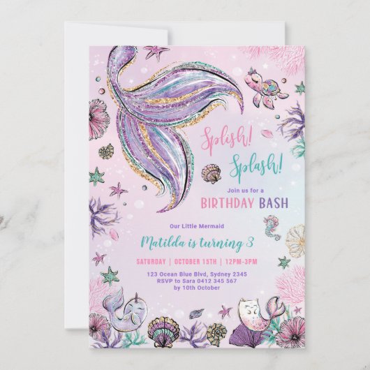 Magische Zeemeermin Onder het Zee Verjaardagsfeest Kaart (Voorkant)