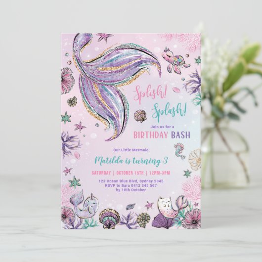 Magische Zeemeermin Onder het Zee Verjaardagsfeest Kaart (Staand voorkant)