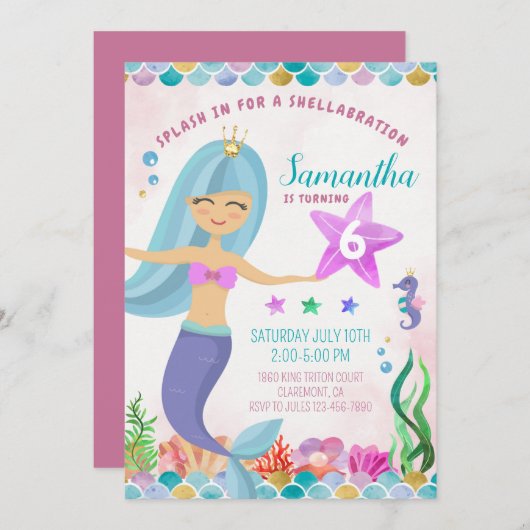 Magische Zeemeermin Onder het Zee Verjaardagsuitno Kaart (Voorkant / Achterkant)