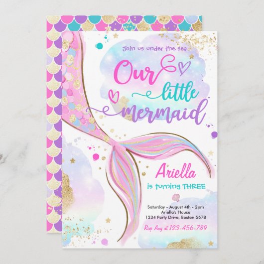 Magische zeemeermin onder Zee van de Birthday Part Kaart (Voorkant / Achterkant)