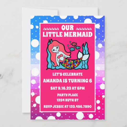 Magische zeemeermin onder Zee van de Birthday Part Kaart (Voorkant)
