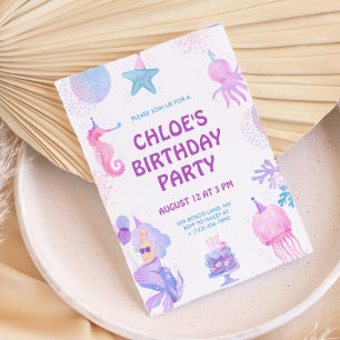 Magische Zeemeermin Paarse Roze Waterverf Verjaard Kaart