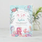 Magische Zeemeermin Party Verjaardag uitnodiging (Staand voorkant)